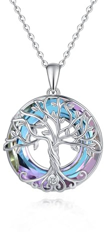 Livets träd kedja 925 sterlingsilver livsträd halsband keltisk knut triskele triangeln viking hänge kristall månsten smycken gåvor för kvinnor flickor, Sterlingsilver, Ingen ädelsten