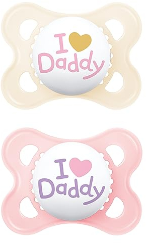 MAM Ciuccio originale in set da 2 pezzi, adatto ai denti, realizzato con materiali sostenibili e rinnovabili, tettarella in silicone MAM SkinSoft, con scatola per ciuccio, 0-6 mesi, rosa/beige chiaro