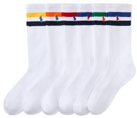 Polo Ralph Lauren Men's Classic Sport Performance Cotton Crew Socks 6 Pair Pack, White, Men's Shoe Size 6-12.5