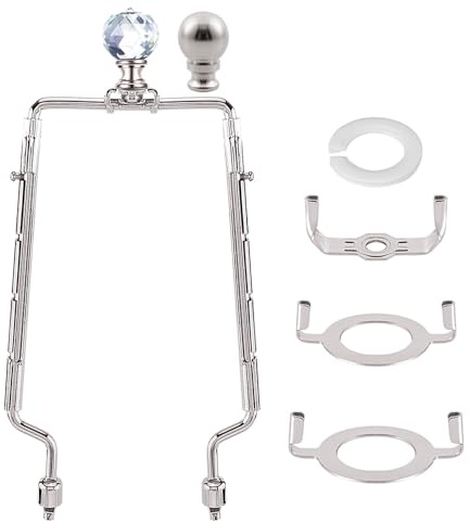 Asjeumt 8 9 10 11 inch Nickel Lamp Shade Harp Holder, Adjustable Height Harp Kit with Crystal & Metal Finial, DIY Replacement Making Repair Lampshade Bracket E14 E26 E27 Adapter Base Table Floor Light