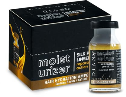 DIANA BEAUTY CREATIVE - Feuchtigkeitsspendende Ampulle für das Haar, Haarfeuchtigkeit, Haarkur, Haare Regeneration, Haarpflege, Natürliche Feuchthaltemittel - Ampulle Golden, 6x10 ml