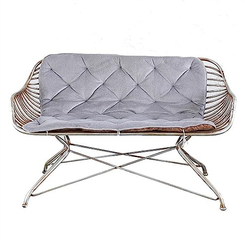 GLigeT Gartenbank 51,1 Vintage Art Eisenbank, Outdoor-Balkon-Freizeitstuhl mit Kissen und Rückenlehne, 2-Personen-Sofastuhl aus silbernem Metall for drinnen und draußen Bank Sitzbank