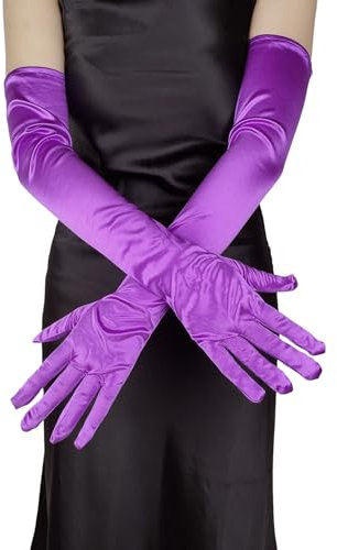 Whakano Lange Handschuhe Damen,Satin Handschuhe,Elegante Gloves,Ellenbogenlange Elastische Handschuhe,Brauthandschuhe,für Halloween,Bankett,Party,Hochzeit,Tea Party Zubehör,Lila
