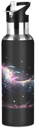 Mnsruu 20 Oz Water Bottle with Straw Colorful Magic Unicorn Stainless Steel Water Bottle for Traveling Sports Leakproof Insulated Water Bottle