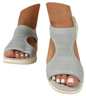 Orthopädische Sommer Sandalen Damen Bequem Slingback Slide Sport Outdoor Wassersandalen Casual Strick Plateau Sandalen mit Weiche Fussbett (Grey, 40)