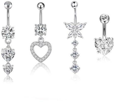 SZSMW 4 Piezas Piercing Ombligo PequeñO - Piercing Ombligo Aro - Acero Quirurgico - Adecuado Para Combinar con Trajes De BañO,Bikinis,Tops de Verano,Mini Faldas,DiseñO úNico,de Moda Y Hermoso