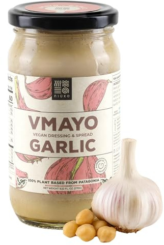 NIUKE Garlic Vegan Mayo – Smoky & Creamy Plant-Based Dressing, Dairy-Free, Gluten-Free, Non-GMO, Tangy Pickle & Vegetable Blend, Vegan Sandwich Spread – 9.52 oz Glass Jar