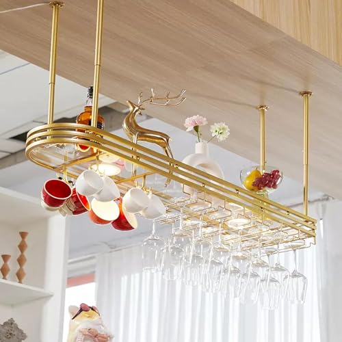 Hanging Stylish simple Bar Wine Bottles Racks, Metal ceiling shelf cafe Wine Cups Hanging rack, Modern Floating Storage Shelves Wine Rack, Home Display simple wall mounted Wine Bottle Glass Holder.(Go
