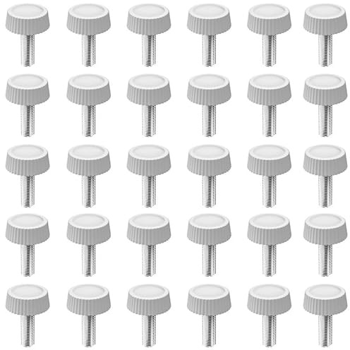 30Pcs Flat Knurled Thumb Screws for M5,Carbon Steel Hand Bolts,White Metric Male Thread Grip Knobs,16mm Knurled Thumb Screws,Fasteners for Furniture