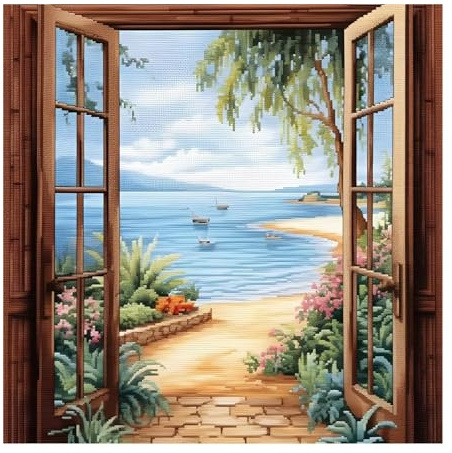 Xinpinzhou Kreuzstich Set Vorgedruckt Landschaft, Stickvorlagen Stickbilder Vorgedruckt Kreuzstich Stickpackungen Stickpackung Cross Stitch Embroidery Kit Stickset Sticken Set Erwachsene Anfänger