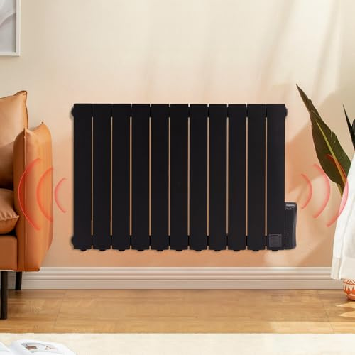 BTGGG 1800W Electric Oil Filled Radiator Wall Mounted with Timer,Black | 11 Fin Energy Efficient Electric Radiator Wall Mounted with 7 Days/24H Timer and Thermostat & LED Display,Safe Lock for Home