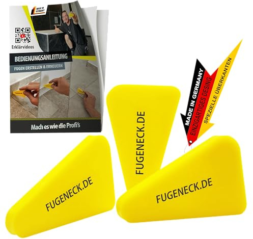 Fugenabzieher Set 3-tlg. Profi Silikon Glätter für 3 Fugengrößen 4/8/11mm Gelb | Profi-Fugenabzieher 3er-Set (4, 8, 11mm): Robustes Elastomer für glatte Fugen bei Silikon & Acryl. Für Profis & Anfänger.