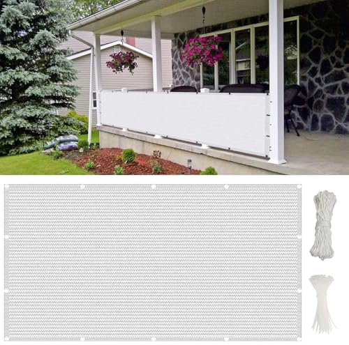 Balkon Sichtschutz Balkonumspannungen 1000 x 200 cm HDPE Gewebe, Uv-Schutz, Balkonsichtschutz Balkonverkleidung, mit Kabelbinder Und Kordel, für Hofmauer Terrasse, Weiß