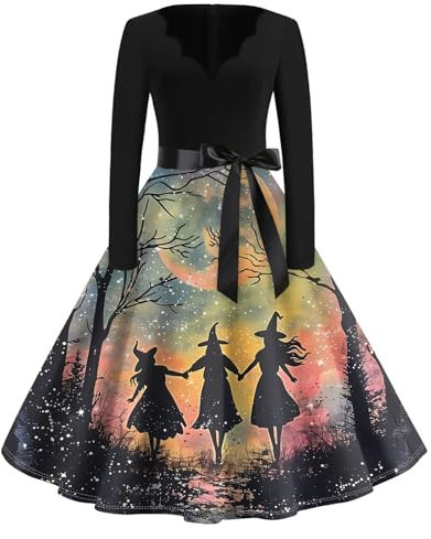 Generisch Halloween Kostüm Damen Kleid Halloween Kostüm Partnerlook Kleid Vampire Halloween Spinnennetz Kleid Halloween Kostüm Skelett Kleid Strumpfhose Halloween Kostüm Kleid Spinnen (A22, M)