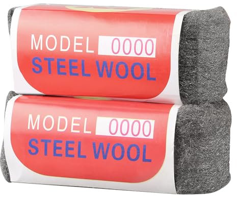 Lana de Acero,2 Rollos 0000 Lana de Acero, Lanas de Aceros Recortable, Limpieza de Persianas de Plástico, con Tijeras y Guantes, para Rellenar Agujeros y Grietas en Paredes, para Limpiar y Pulir
