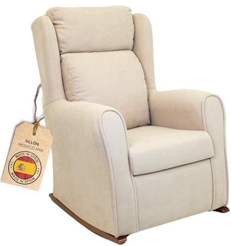 HOME DESIGN & CONFORT® Mecedora Lactancia Modelo Ana con Respaldo y Asiento Desenfundable para Dormitorio, Salón, etc | Butacas de Salon de Fibra de Silicona (Gris) (Beige)