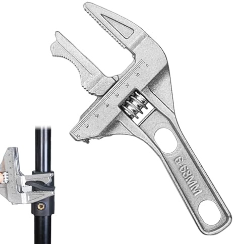 MEKEET 1PCS Plumbers Wrench Aluminum Alloy Wide Jaw Adjustable Spanner Silver Plumbing Spanner 6 to 68mm Open End Wide Jaw Spanners Shank Plumber Bathroom Hand Tool for Bathroom Washbasin Tube