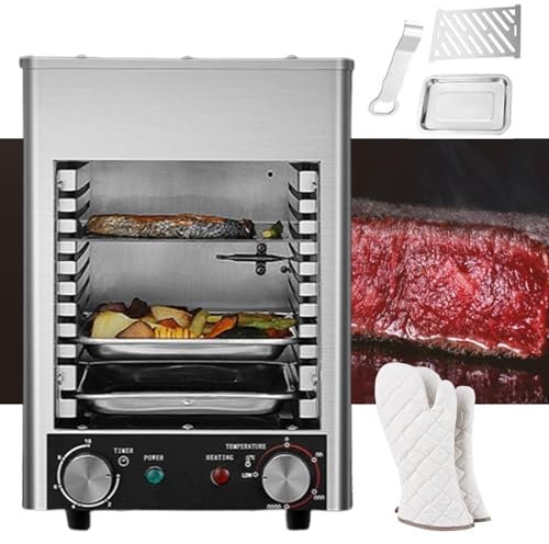 1700w Electric Steak Broiler,Electric Contact Grills with 8/10-Layer Grill/Time&Temperature Adjustable/Maximum Temperature 800℃,for Commercial&Home Beef Chicken Vegetables,B