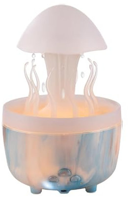 Mushroom Rotating Raindrop Humidifier, Night Light Humidifier Jellyfish Lamp Rain Water Drip Diffuser Humidifier with Remote Waterfall Lamp Mushroom Humidifier (Blue Marble)