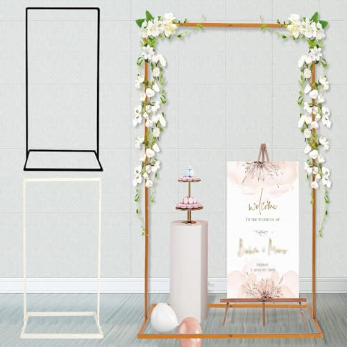 KUANGGE Arche de Mariage en métal Robuste avec Base, Support de Toile de Fond pour Arche de Jardin carrée, Arches de Mariage pour cérémonie, lumière Durable, Facile à déplacer/Assembler, Arche de ma