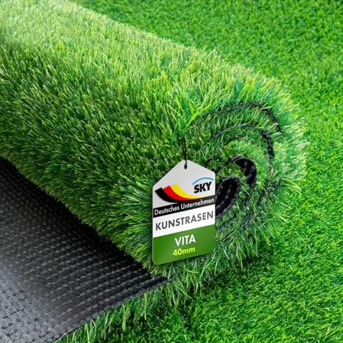 KARAT Sky Kunstrasen 100x100 - Höhe 40mm - Outdoor Rasenteppich Meterware - Grasteppich - Rollrasen - Kunststoffrasen - Rasen für Balkon & Garten Rasen Teppichboden für Außen nach Maß, Vita