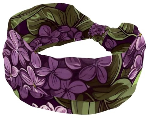 Bandeaux larges pour femme - Fleurs de lilas violettes - Accessoires de sport pour le yoga, la course à pied, la vie quotidienne