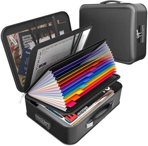 onvvippiv Hard Case Fireproof Document Box, Important File Organizer with Lock Waterproof Zipper, Portable Home Office Travel Storage Accordion Folder for Letter A4 Laptop Files