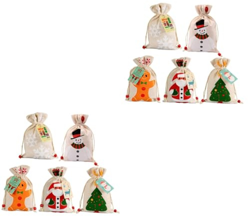 MUCKLILY 10 Stck. Teiliges Weihnachts Geschenkbeutel mit Kordelzug Niedliche Cartoon Motive Vielseitig für Süßigkeiten Kleine Geschenke und Obst Nachhaltiger Stoffbeutel für Festliche