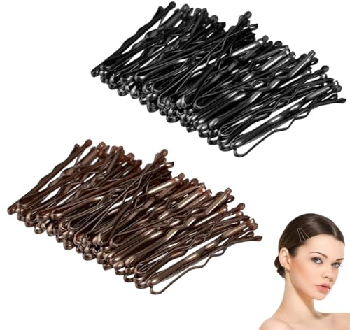 OUDQFCJ 100 Pièces Mini Épingles à Cheveux, Petites Ondulées, en Métal, Pinces Femme, Plate, Accessoire Filles, Barrettes en Acier, pour Enfants, Cheveux Longs et Lisses (5 cm) (Marron et Noir)