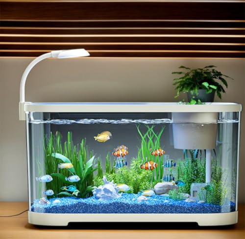 Aquarium Starter Kits, 11L Small Fish Tank with Filter and LED Light, Silent & Self Cleaning Nano Aquarium Tank, High Transparent Tropical Fish Tank Kit for Betta Shrimp Goldfis-h (White)