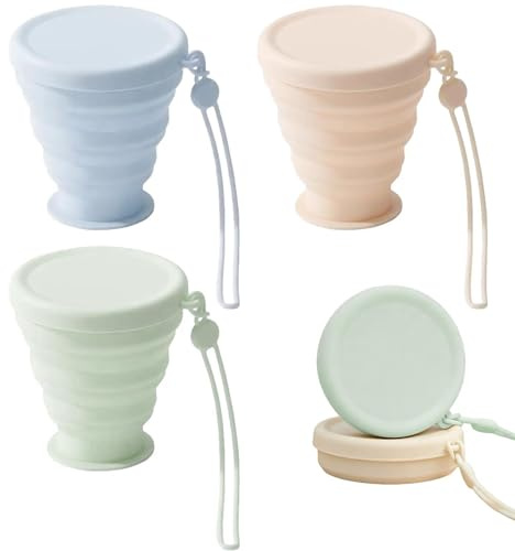 3 Gobelets Pliables en Silicone 250 ml, Tasses de Camping avec Couvercles | Silicone rétractable, anneau de suspension et fond stable; trois couleurs pour randonnée, camping, pique-nique et voyage.