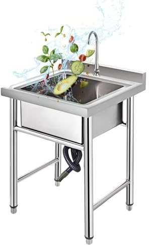 JIESOO Lavello Acciaio Inossidabile Indipendente Lavello Cucina Con Stazione Lavamani 1 Scomparto For Garage, Ristorante, Esterno