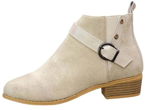 Generisch Overseas Trade Bottines pour femme Grandes tailles Style britannique Couleur unie Bout pointu Décontracté Fermeture éclair latérale Talon bloc Bottines pour femme, beige, 38 EU