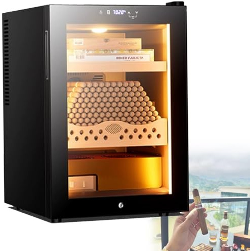 Cave a Cigare Electrique Humidificateur à Cigare Intelligente Boite à Cigare Humidor a Cigares Cave à Vin 50L Affichage Numérique LED,avec Contrôle De Température Et De L'humidité(B)