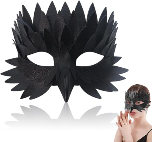 HTGWCG Gothic Raven Mask, Premium PU Feather Half Face Mask for Halloween, Feather Masquerades, Fancy Dress for Halloween Costumes Cosplay