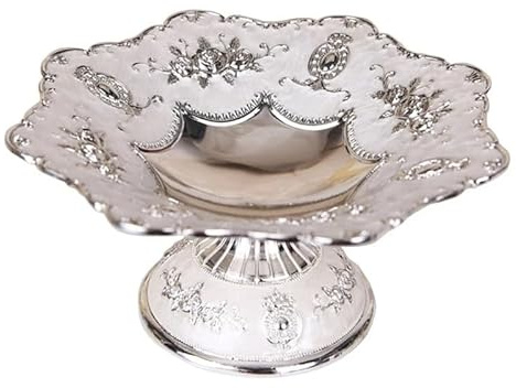 Plateau de table rétro vintage - Assiette à fruits secs, bonbonnière, coupelle à noix, vide-poches, plateau à thé, présentoir à bijoux(Silver white)