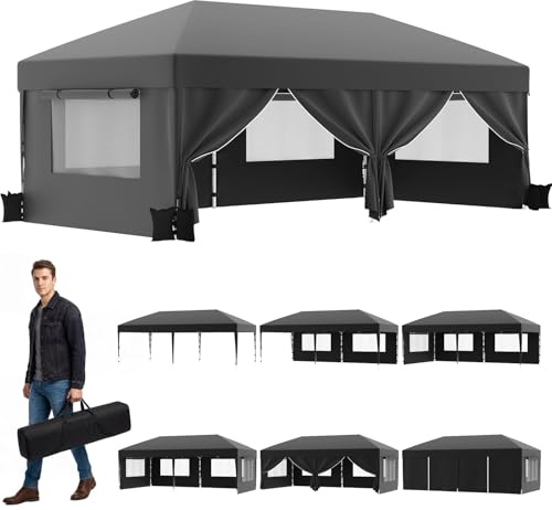 TRIUMPHKEY Pop Up Faltpavillon Fenster mit Netz Belüftung, Pavillon 3x6m Wasserdicht Stabil Winterfest, Faltbar Partyzelt Gartenzelt Gartenpavillon, Grau