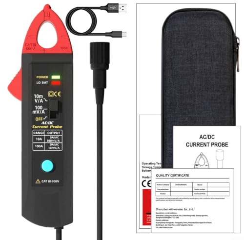 UP1 Stromzangen-Messgerät Für Oszilloskop, AC/DC Bis 100A, BNC-Schnittstelle, Dualer Bereich 10MV/A & 100MV/A, Berührungslos, USB-C Aufladbar, Für Elektriker-Reparatur, Schwarz