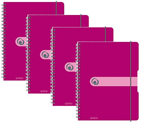 Herlitz 11293073 Spiralblock A4 to go, Holzfreies Papier, 80 Blatt (4er Pack A4, beere)