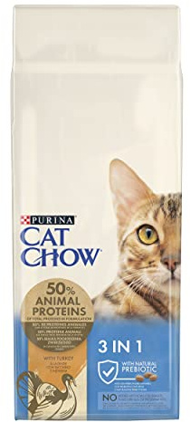 Purina Cat Chow Pienso para Gato Adulto 3en1 Cuidado Urinario, Bolas de Pelo, Dental con Buey, saco de 15kg