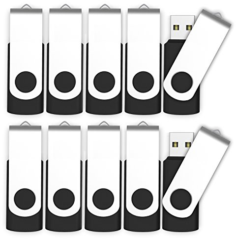 MOSDART 2GB No Logo Swivel USB2.0 Flash Drive, Pack of 10, Black | With Metal Rotating Clip Port Protection, an Attachable Keychain Loop, FAT32 Format