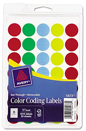 Avery 05473 Removable See-Thru Dots, 3/4-Inch Round, Assorted Colors, 1015/Pack