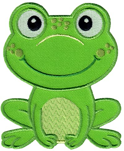 PatchMommy Frosch Aufnäher zum Aufbügeln für Kinder, 9 x 7,5 cm | Gesticktes Bügelbild, Patch & Applikation für Baby- und Kinderkleidung & Rucksäcke – zum Aufbügeln oder Aufnähen