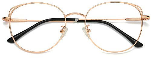 SOJOS Cat Eye Blue Light Blocking Glasses for Woman Hipster Metal Frame Womens Eyeglasses She Young SJ5027, Rose Gold Frame/Anti-Blue Light Lens