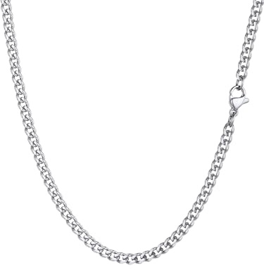 PROSTEEL Choker Halskette 316L Edelstahl glänzend Panzerkette 3mm 36+5cm kurze kubanische Gliederkette verstellbar Damen Collier Modeschmuck Accessoire für Weihnachten Valentinstag