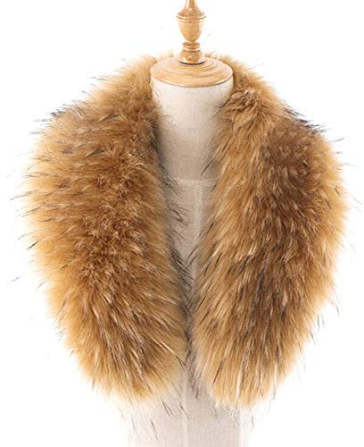 ihreesy Kunstpelz Schal,Luxuriös 80cm Fellimitat Fuchs Pelzkragen Schals Wärm Winterschal Kunstpelzkragen Wintermantel Fauxpelzkragen Flauschig Kunstfell Kapuze Winterschal,Schwarz Gelb