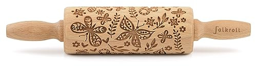 Folkroll Teigrolle 3D Motiv Schmetterlinge junior 23,5 cm Buchenholz