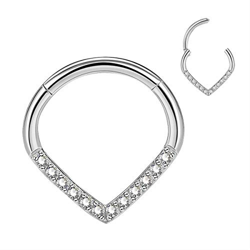 CM Crareesi Mania Boucles d'oreilles en forme de larme pour daith avec anneau en acier inoxydable 316L, charnière à cliquet, calibre 16, pour cartilage hélix, tragus, daith, septum, 16G, Acier