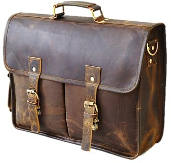 Leder Messenger Bag für Herren, 16 Zoll Laptoptasche, Crossbody Bag Herren, Vintage Handgefertigte Leder Satchel Bag Herren, Vollnarbige Business Aktentasche Schultertasche für Büro/Arbeit/Reisen,