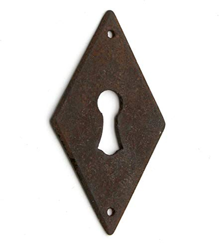 Möbel Beschläge antik, Raute Zierschild, Schrankschild historisch aus Gusseisen rostig, vintage, IRR7505